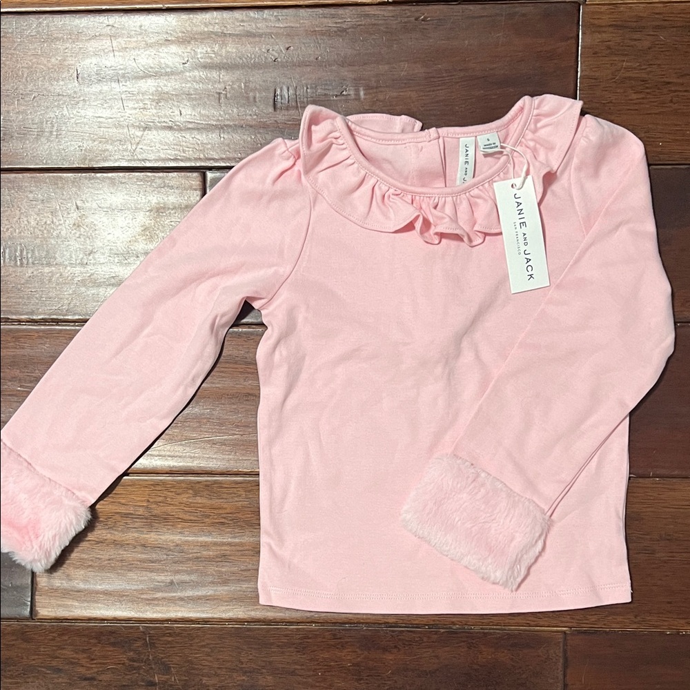 Janie and Jack Light Pink Long Sleeve Top with Ruffles Kids Size 5